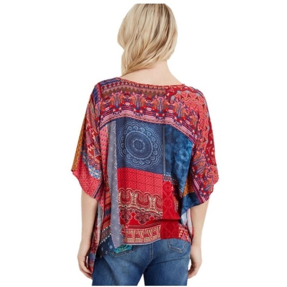 Desigual PERUGIA Boho floral embroidered Batwing v-neck flowy Blouse small - Picture 3 of 15